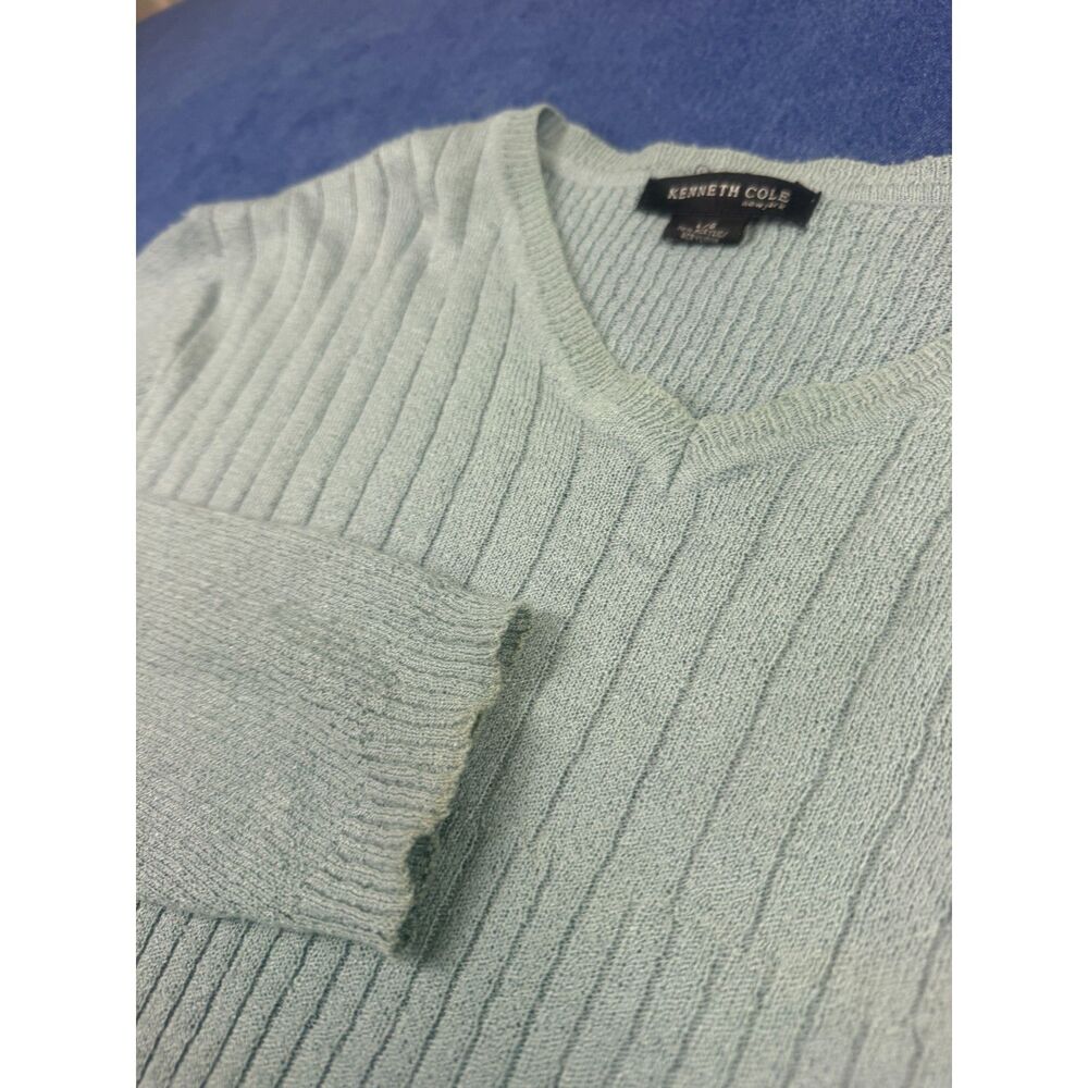 Kenneth Cole New York Men's L/G Ribbed Knit V-Neck Sweater blueish/Green